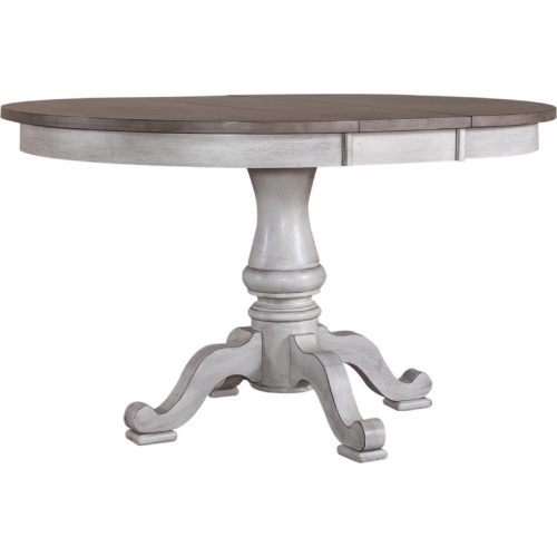 Ocean Isle 54" Pedestal Dining Table in Antique White & Weathered Pine