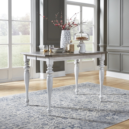 Ocean Isle 54" Gathering Dining Table in Antique White & Weathered Pine