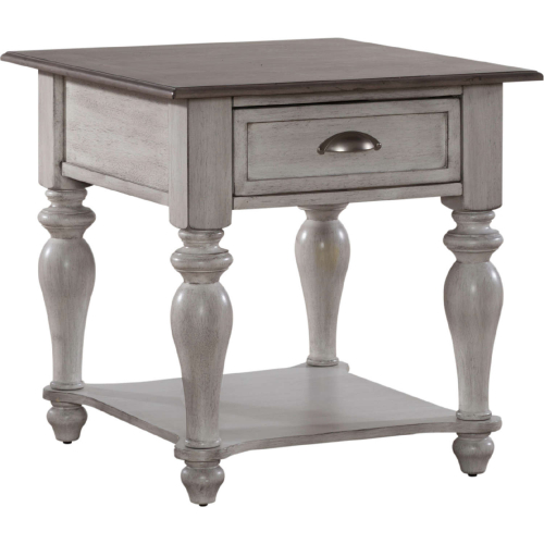 Ocean Isle Drawer End Table in Antique White & Weathered Gray