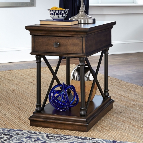 Tribeca Drawer Chair Side End Table in Cordovan Brown Finish