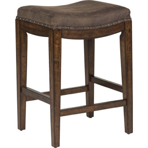 Aspen Skies Counter Stool in Brown Wood & Saddle Fabric