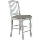 Cumberland Creek Slat Back Counter Chair in White Wood & Gray Linen