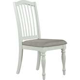 Cumberland Creek Slat Back Dining Chair in White Wood & Gray Linen