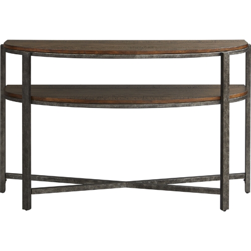 Breckinridge Demilune Sofa Table in Mahogany Spice & Pewter