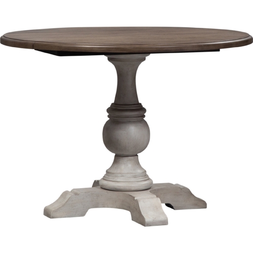 Cottage Lane Drop Leaf Single Pedestal Table in White & Gray