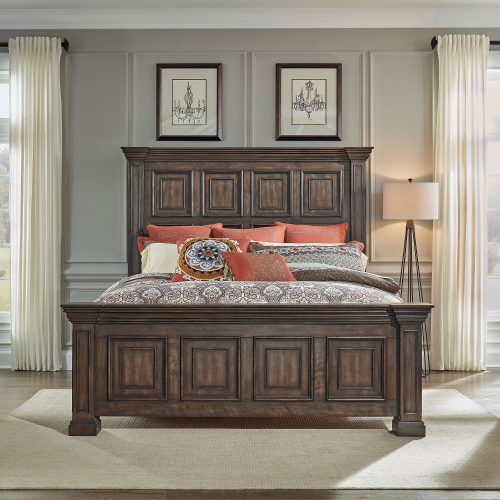 Big Valley Queen Panel Bed in Distressed Brownstone Finish