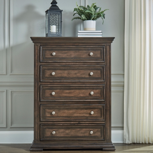 Big Valley 5 Drawer Chest in Distressed Brownstone Finish