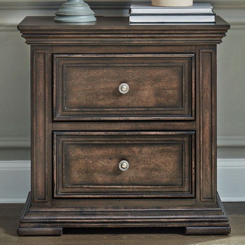 Big Valley Nightstand w/ Charging Station in Distressed Brownstone