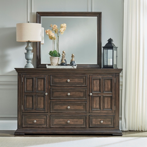 Big Valley 2 Door 6 Drawer Dresser in Distressed Brownstone Finish