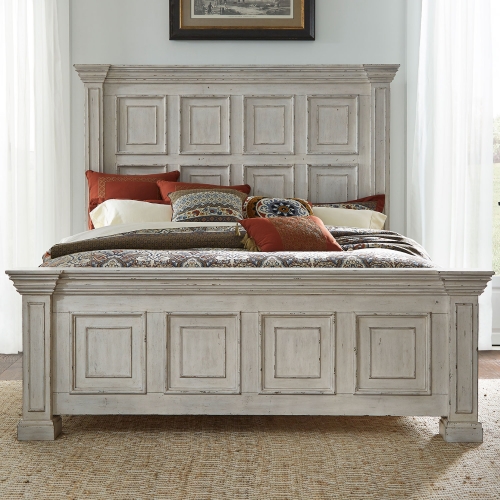 Big Valley Queen Panel Bed in Distressed Whitestone Finish