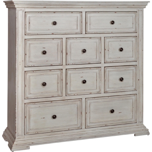 Big Valley 10 Drawer Dresser in Distressed White Finish