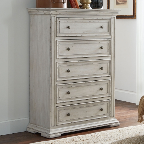 Big Valley 5 Drawer Chest in Distressed Whitestone Finish