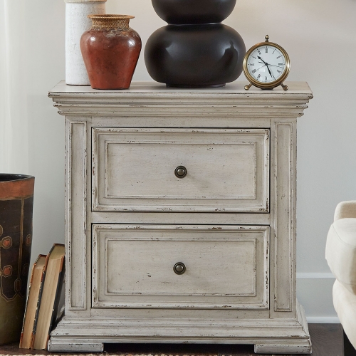 Big Valley Nightstand w/ Charging Station in Distressed Whitestone