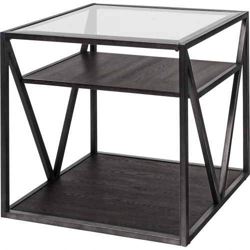 Arista End Table in Cobblestone Brown & Glass