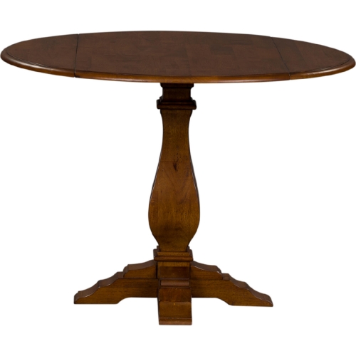 Creations 42" Round Drop Leaf Pedestal Dining Table in Tobacco Brown