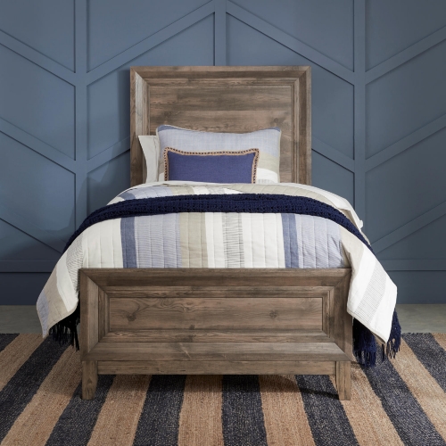 Ocean Isle Twin Panel Bed in Cobblestone Finish Wood