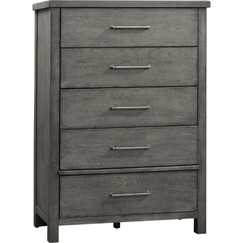 Modern Farmhouse 5 Drawer Chest in Distressed Charcoal Gray