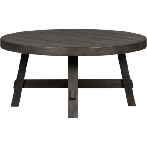 Modern Farmhouse Round Cocktail Table in Distressed Charcoal