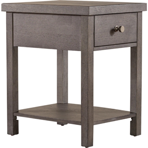 Modern Farmhouse  1 Drawer Chair Side Table in Distressed Charcoal Gray