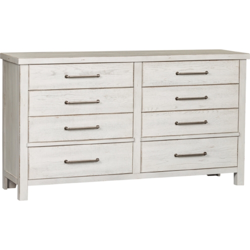 Modern Farmhouse 8 Drawer Dresser in Distressed White