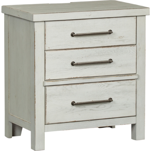 Modern Farmhouse 3 Drawer Nightstand in Distressed White