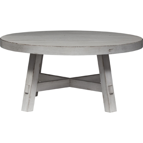 Modern Farmhouse Round Cocktail Table in Distressed White