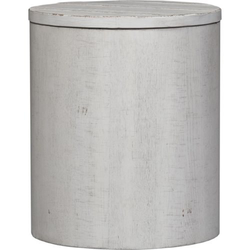 Modern Farmhouse Drum End Table in Distressed White