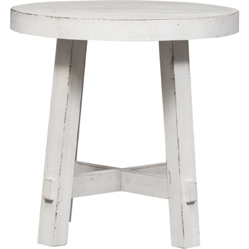 Modern Farmhouse Round End Table in Distressed White