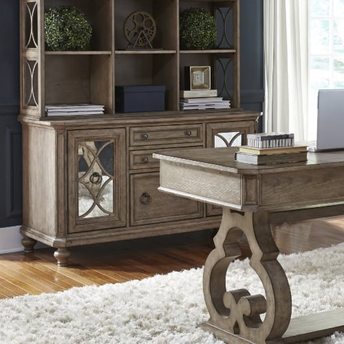 Simply Elegant Credenza in Heathered Taupe & Antique Mirror