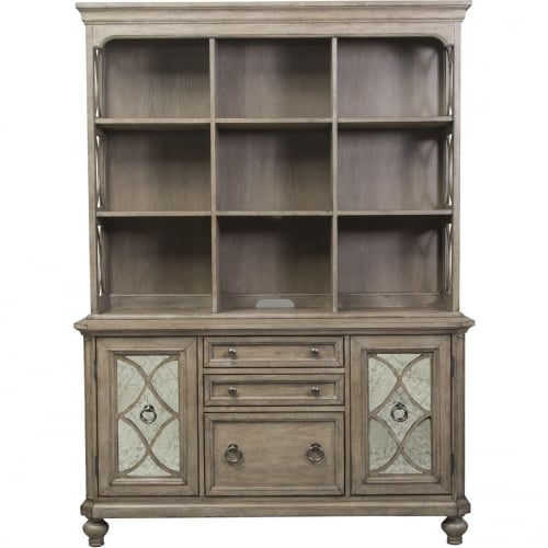 Simply Elegant Credenza & Hutch in Heathered Taupe & Antique Mirror