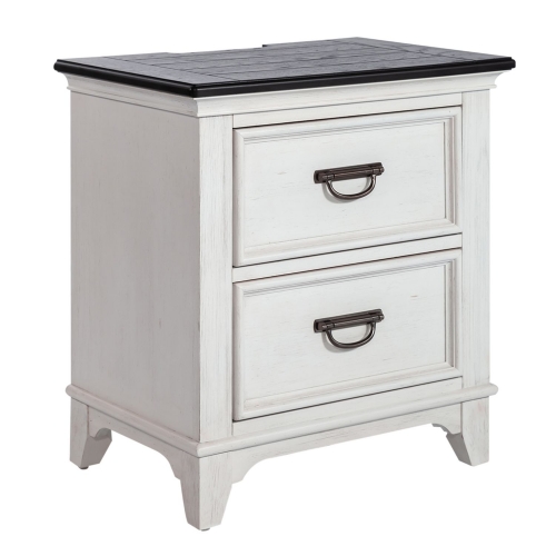 Allyson Park 2 Drawer Nightstand w/ Charging in Brushed White & Charcoal