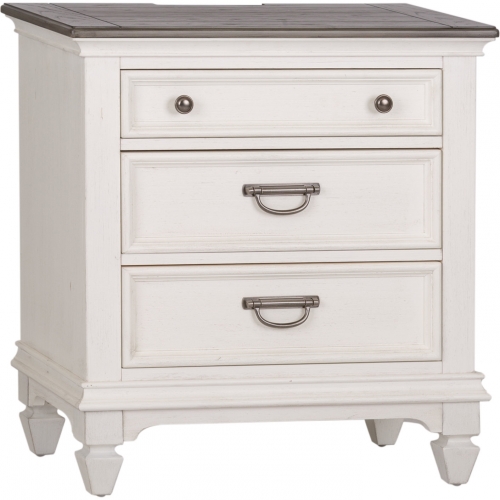 Allyson Park Nightstand w/ Charging in Brushed White & Charcoal Gray