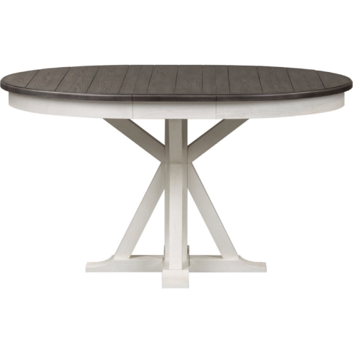 Allyson Park Single Pedestal Dining Table in White & Charcoal Gray