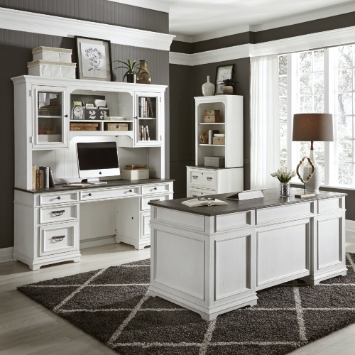 Allyson Park Desk & Credenza Set in White & Charcoal Gray