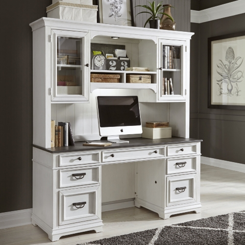 Allyson Park Credenza & Hutch in White & Charcoal Gray