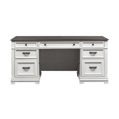 Allyson Park Credenza Desk Base in Wirebrushed White & Charcoal Gray