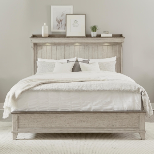 Ivy Hollow King Mantle Bed in Distressed Weathered Linen & Taupe