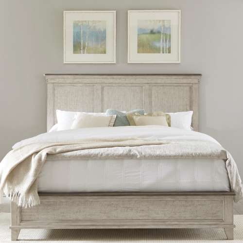 Ivy Hollow King Panel Bed in Distressed Weathered Linen & Taupe