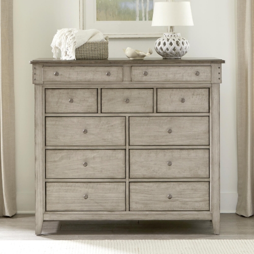 Ivy Hollow 11 Drawer Dresser in Distressed Weathered Linen & Taupe