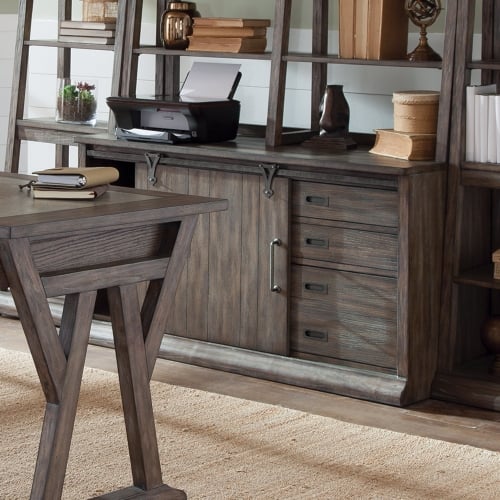 Stone Brook Computer Credenza in Rustic Saddle Brown