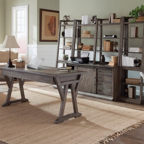 Stone Brook Desk & Credenza Set in Saddle Brown