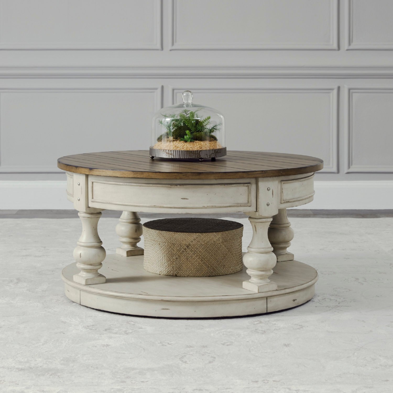 white and brown round coffee table