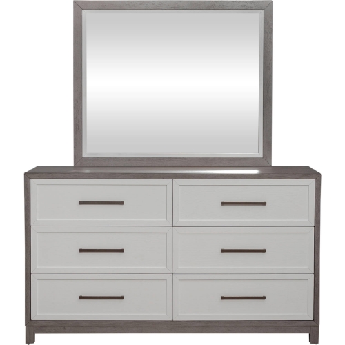 Palmetto Heights Dresser & Mirror in Shell White & Driftwood Finish