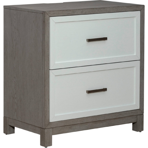 Palmetto Heights 2 Drawer Nightstand w/ Charging in Shell White & Driftwood