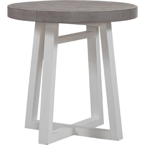 Palmetto Heights Round End Table in Shell White & Driftwood Finish