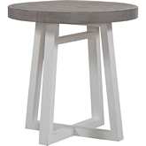 Palmetto Heights Round End Table in Shell White & Driftwood Finish