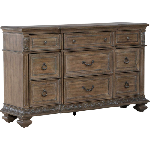 Carlisle Court 9 Drawer Dresser in Waxed Chestnut Finish Wood