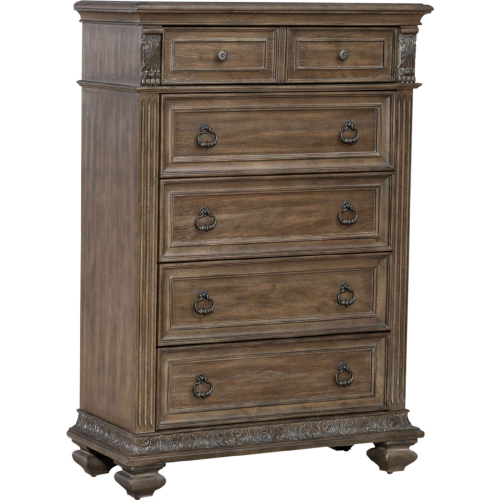 Carlisle Court 5 Drawer Chest in Waxed Chestnut Finish Wood