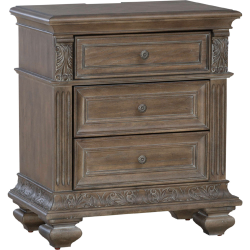 Carlisle Court 3 Drawer Night Stand w/ Charging in Waxed Chestnut Finish Wood