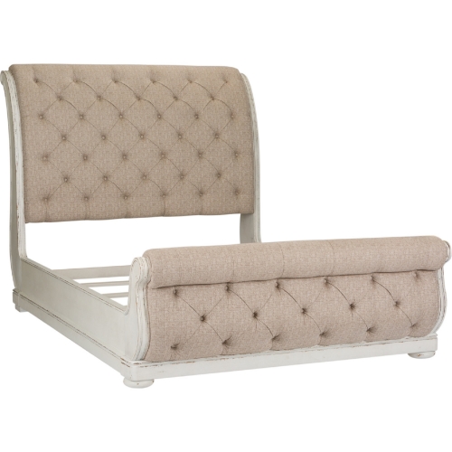 Abbey Park King Sleigh Bed in Antique White & Tufted Chenille